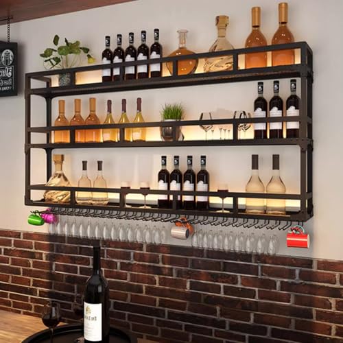 Weinglashalter, Wandmontiertes Weinregal aus Metall mit LED-Licht, multifunktionales Flaschenregal für Küche und Wohnzimmer, große Kapazität Weinglashalter, Wandmontiertes Weinregal aus Metall mit LED-Licht, multifunktionales Flaschenregal für Küche und Wohnzimmer, große Kapazität von Generisch
