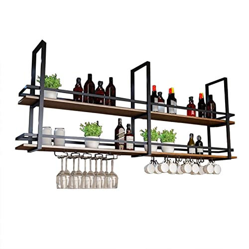 Weinglashalter an der Decke – hängender Pflanzenständer für den Innenbereich, hängendes Weinregal mit Glashalter und Regal, an der Decke montierter Ausstellungsständer, industriell von Generisch