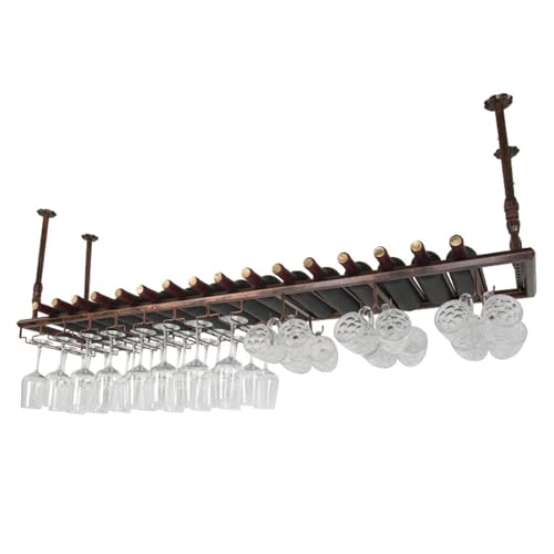 Weinglasregal und Hängendes Weinregal mit Glashalter – Verstellbare Metall-Deckenbar Weinregal für Bar Café Küche – Industrielles Weinregal zur Wandmontage Weinglasregal und Hängendes Weinregal mit Glashalter – Verstellbare Metall-Deckenbar Weinregal für Bar Café Küche – Industrielles Weinregal zur Wandmontage von Generisch