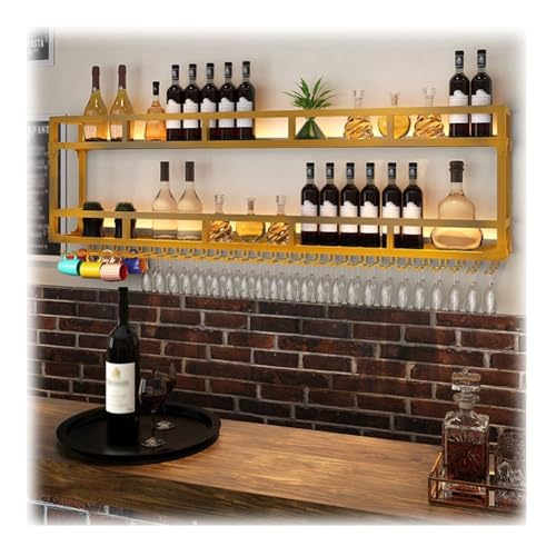Weinregal, LED, industriell, wandmontiert, Metall, schwebendes Regal, kopfüber hängende Kelche für Likörflaschen und Weingläser, Zuhause, Bar, Display, Esszimmer (Farbe: Gold, Größe: 80 x 25 x 54 cm) Weinregal, LED, industriell, wandmontiert, Metall, schwebendes Regal, kopfüber hängende Kelche für Likörflaschen und Weingläser, Zuhause, Bar, Display, Esszimmer (Farbe: Gold, Größe: 80 x 25 x 54 cm) von Generisch