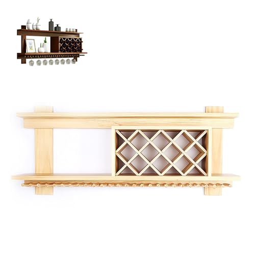 Weinregal, Wandmontage, mit hängendem Weinglas-Halter für Hausbar, Minibar, Likörschrank, Flaschen-Ausstellungsregal, Küchenaufbewahrung von Generisch