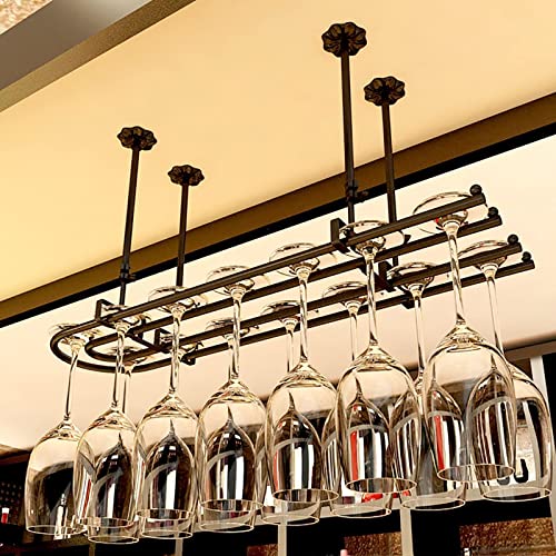 Weinregal, an der Decke montierter Stielglashalter – hängendes umgekehrtes Flaschenregal, höhenverstellbares Weinglas-Hängeregal, stark tragendes Lagerregal, für Bar, Küche, Restaurant (Größ von Generisch