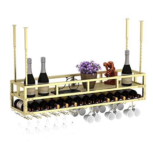 Weinregal Deckenhängender Flaschenhalter Weinglasregal Kelch Stielglas Rack Schwebendes Weinregal Höhe und Breite verstellbar Gold (Größe: 8 Weinregal Deckenhängender Flaschenhalter Weinglasregal Kelch Stielglas Rack Schwebendes Weinregal Höhe und Breite verstellbar Gold (Größe: 8 von Generisch