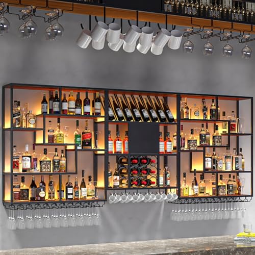 Weinregal Großes Regal zur Präsentation von Spirituosenflaschen mit Stielglasaufhänger industrielles Regal zur Präsentation von Barflaschen mit LED-Leuchten wandmontierte Lagerregale 170 x 25 x 120 cm Weinregal Großes Regal zur Präsentation von Spirituosenflaschen mit Stielglasaufhänger industrielles Regal zur Präsentation von Barflaschen mit LED-Leuchten wandmontierte Lagerregale 170 x 25 x 120 cm von Generisch