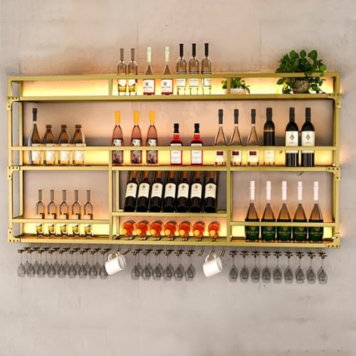 Weinregal Wandmontage mit Glashalter Metall Weinflaschenhalter Schwarz Weindisplay für Küche Bar Keller 140cm/55 Stilvolles Gold-Finish Weinregal Wandmontage mit Glashalter Metall Weinflaschenhalter Schwarz Weindisplay für Küche Bar Keller 140cm/55 Stilvolles Gold-Finish von Generisch