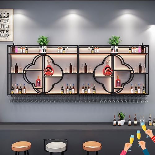 Weinregal Wandregal mit LED-Licht - Likör- und Weinflaschenhalter Display Regal mit Glasregal für Hausbar, Esszimmer, Küche, Wohnzimmer Weinregal Wandregal mit LED-Licht - Likör- und Weinflaschenhalter Display Regal mit Glasregal für Hausbar, Esszimmer, Küche, Wohnzimmer von Generisch