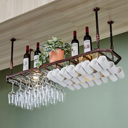 Weinregal Weinflaschenregal Hängender Weinflaschenhalter Decke Hängendes Weinflaschenregal mit Glashalter Metall Wandmontage Champagnerkelchhalter (Farbe: Bronze, Größe: 100 x 35 cm) von Generisch