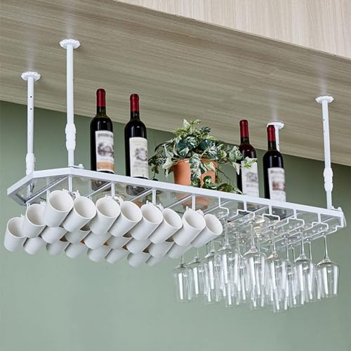 Weinregal Weinflaschenregal Hängender Weinflaschenhalter Deckenhängender Weinflaschenhalter mit Glashalter, Metall, Wandmontage, Champagnerkelchhalter (Farbe: Blanc Größe: 120 x 35 cm) von Generisch