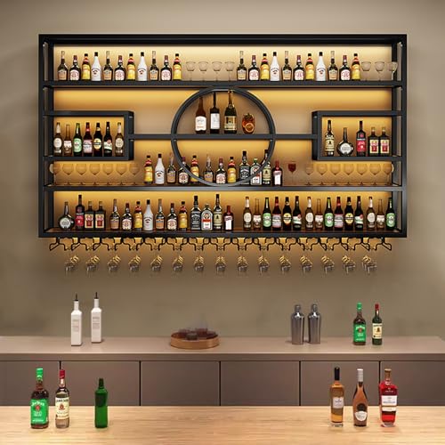 Weinregal aus Eisen, Wandmontage, Barregal, mit Glashalter, schwebende Wandregale, Likörflaschen-Ausstellungsregal, Wandregal, Stielglas-Regal, Metall-Weinaufbewahrungsregale für Küche, Esszimmer Weinregal aus Eisen, Wandmontage, Barregal, mit Glashalter, schwebende Wandregale, Likörflaschen-Ausstellungsregal, Wandregal, Stielglas-Regal, Metall-Weinaufbewahrungsregale für Küche, Esszimmer von Generisch