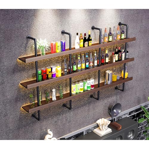 Weinregal aus Holz zur Wandmontage, rustikales 3-stöckiges Regal für Likörflaschen für Küche und Esszimmer Weinregal aus Holz zur Wandmontage, rustikales 3-stöckiges Regal für Likörflaschen für Küche und Esszimmer von Generisch