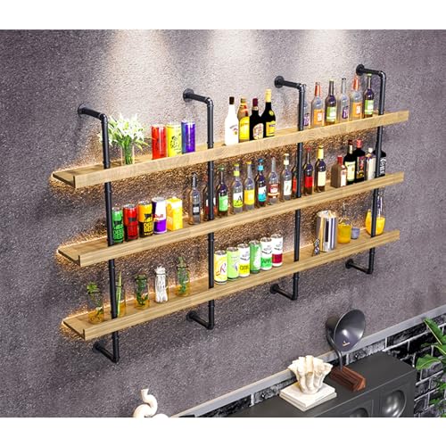 Weinregal aus Holz zur Wandmontage, rustikales 3-stöckiges Regal für Likörflaschen für Küche und Esszimmer von Generisch