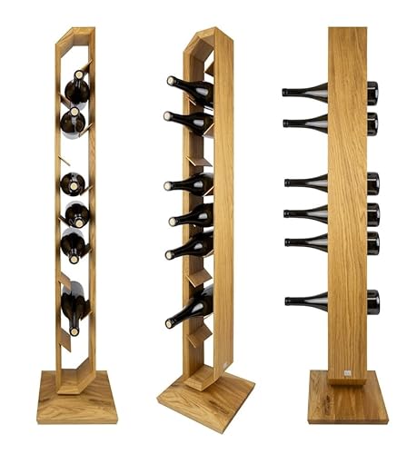 Weinregal aus Massivholz, bodenstehend, Flaschenhalter für stilvolle Weinkenner, rustikales Eichen- und Walnuss-Design für Weinaufbewahrung, handgefertigter Organizer für Hausbar (Eiche/Walnuss) von Generisch