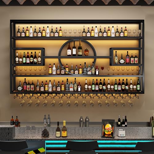 Weinregal aus Metall, Wandmontage, Barregal mit Glashalter, Eisen-Spirituosenregal, schwebende Wandregale, Wandregal, Bar, Likörflaschen, Ausstellungsregal mit LED-Beleuchtung für Küchendekoration Weinregal aus Metall, Wandmontage, Barregal mit Glashalter, Eisen-Spirituosenregal, schwebende Wandregale, Wandregal, Bar, Likörflaschen, Ausstellungsregal mit LED-Beleuchtung für Küchendekoration von Generisch