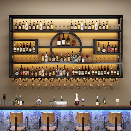 Weinregal aus Metall, Wandmontage, Barregal mit Weinglashalter, schwebende Wandregale, Likörflaschen-Ausstellungsregal, Wandregal, Stielglas-Regal, Weinregal für Küche, Esszimmer (schwarz, Weinregal aus Metall, Wandmontage, Barregal mit Weinglashalter, schwebende Wandregale, Likörflaschen-Ausstellungsregal, Wandregal, Stielglas-Regal, Weinregal für Küche, Esszimmer (schwarz, von Generisch