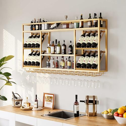 Weinregal aus Metall, Wandmontage, Eisen, Likörregal mit Stielglashalter, schwimmende Barregale für Küche, Wohnzimmer, Esszimmer – Flaschendisplay & Wandaufbewahrung Weinregal aus Metall, Wandmontage, Eisen, Likörregal mit Stielglashalter, schwimmende Barregale für Küche, Wohnzimmer, Esszimmer – Flaschendisplay & Wandaufbewahrung von Generisch