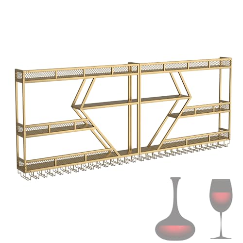 Weinregal aus Metall, Wandmontage mit LED-Licht, Eisen-Barregal, schwebendes Wandregal für Likörflaschen mit hängendem Glashalter, großes Fassungsvermögen, Barregale zur Wandmontage für Esszimmer Weinregal aus Metall, Wandmontage mit LED-Licht, Eisen-Barregal, schwebendes Wandregal für Likörflaschen mit hängendem Glashalter, großes Fassungsvermögen, Barregale zur Wandmontage für Esszimmer von Generisch