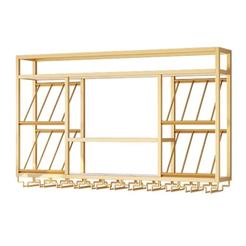 Weinregal aus Metall, Wandmontage mit Weinglashalter, Wandmontage, Barregal, Likörflaschen-Ausstellungsregal, Wand-Weinaufbewahrungsregale für Zuhause, Bar, Küche, Dekoration, Schwarz/Gold (Gold, 100 Weinregal aus Metall, Wandmontage mit Weinglashalter, Wandmontage, Barregal, Likörflaschen-Ausstellungsregal, Wand-Weinaufbewahrungsregale für Zuhause, Bar, Küche, Dekoration, Schwarz/Gold (Gold, 100 von Generisch