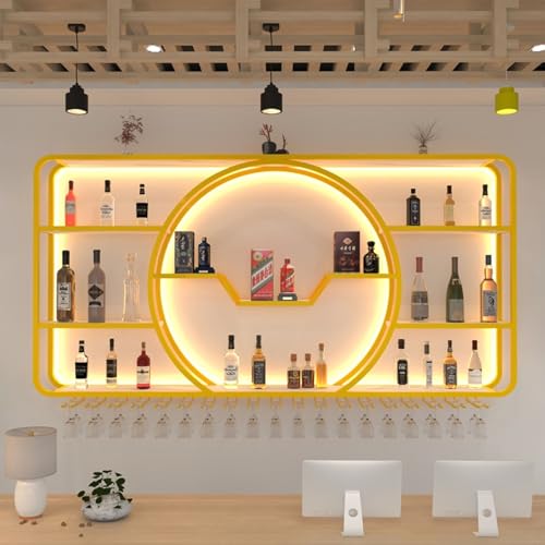 Weinregal aus Metall zur Wandmontage mit LED-Licht – 3-stöckiges Likör-Bar-Display Regal mit Weinglashalter für Hausbars und Küchen Weinregal aus Metall zur Wandmontage mit LED-Licht – 3-stöckiges Likör-Bar-Display Regal mit Weinglashalter für Hausbars und Küchen von Generisch