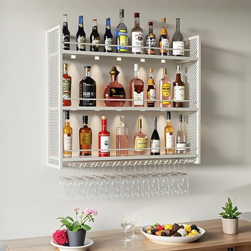 Weinregal aus Metall zur Wandmontage mit Weinglashalter – schwimmendes Barregal aus Eisen für Küche, Wohnzimmer, Esszimmer – Hängendes Likörflaschen-Display Regal von Generisch