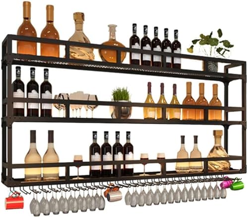 Weinregal mit Glashalter und mehrschichtigem Eisenregal für Bartheke, umgedrehtes Weinregal, 3 Etagen, Höhe 150 cm von Generisch