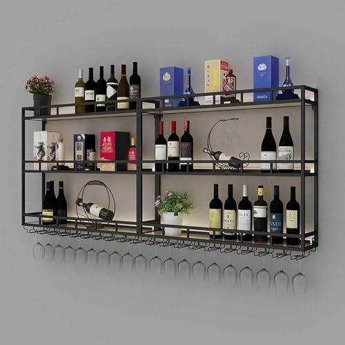 Weinregal mit LED-Licht zur Wandmontage, industrielle Metall-Bar-Einheit, schwebende Regale, schwarzes Weinflaschenregal für Küche, Zuhause, Bar, Café Weinregal mit LED-Licht zur Wandmontage, industrielle Metall-Bar-Einheit, schwebende Regale, schwarzes Weinflaschenregal für Küche, Zuhause, Bar, Café von Generisch