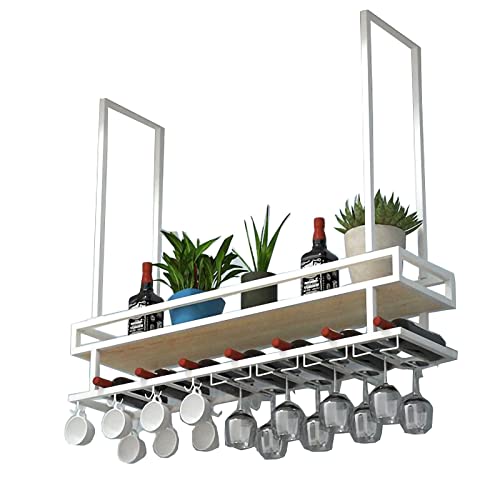 Weinregal zum Aufhängen an der Decke mit Glashalter, Eisen-Flaschenregal, umgedreht, Glasaufbewahrung für Restaurant oder Bar, stilvolle Weinaufbewahrungslösung, platzsparendes Design von Generisch