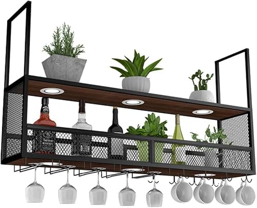 Weinregal zur Deckenmontage mit Strahlern, hängender Weinflaschenhalter und Glashalter, Metall und Holz, hängendes Design für stilvolle Aufbewahrung und Präsentation zu Hause Weinregal zur Deckenmontage mit Strahlern, hängender Weinflaschenhalter und Glashalter, Metall und Holz, hängendes Design für stilvolle Aufbewahrung und Präsentation zu Hause von Generisch