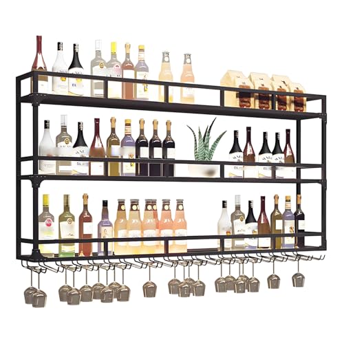 Weinregal zur Wandmontage, 3-stöckig, Metall-Barregale mit LED-Licht, industrielle schwimmende Aufbewahrung für Heimdekoration Weinregal zur Wandmontage, 3-stöckig, Metall-Barregale mit LED-Licht, industrielle schwimmende Aufbewahrung für Heimdekoration von Generisch