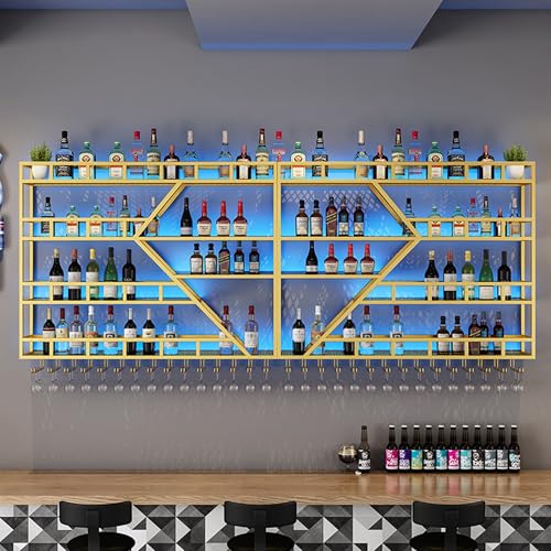 Weinregal zur Wandmontage, Barregale mit hängendem Glasregal und LED-Licht – Schwebendes Ausstellungsregal für Likörflaschen und Whisky – perfekt für Hausbar oder Café Weinregal zur Wandmontage, Barregale mit hängendem Glasregal und LED-Licht – Schwebendes Ausstellungsregal für Likörflaschen und Whisky – perfekt für Hausbar oder Café von Generisch
