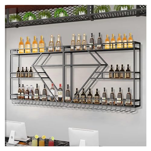 Weinregal zur Wandmontage, Glasflaschenhalter mit LED-Licht, großes Metall-Likörregal, 3 Ebenen, hängender Kelch, Aufbewahrung, Wandbarregal, für Wohnzimmer, Restaurant, Organizer, Dekoration von Generisch