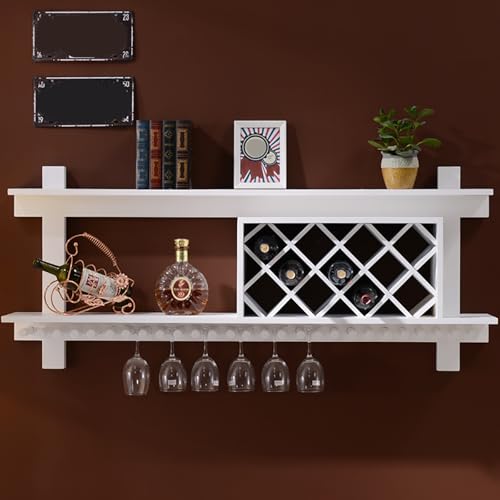 Weinregal zur Wandmontage, Hängeregal aus Holz mit Glashalter für Weinflaschenaufbewahrung und -ausstellung, ideal für Küche oder Wohnzimmer, keine Montage erforderlich von Generisch