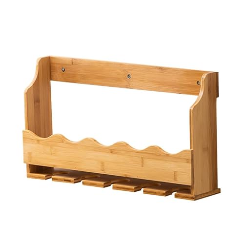 Weinregal zur Wandmontage, mit Glashalter, Bambusholz, für 5 Flaschen und 4 Stielgläser von Generisch