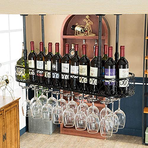 Weinregal zur Wandmontage, mit Glashalter und Regal, schwarzes Metall, Unterschrank, Weinflaschenaufbewahrung für Stielgläser, 100 x 25 cm, dekorativer Weinschrank Weinregal zur Wandmontage, mit Glashalter und Regal, schwarzes Metall, Unterschrank, Weinflaschenaufbewahrung für Stielgläser, 100 x 25 cm, dekorativer Weinschrank von Generisch