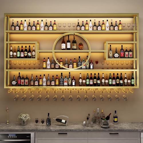 Weinregal zur Wandmontage, mit LED-Lichtmetall, Weinregal für Flaschen und Gläser, dekorativer Weinhalter mit Untersetzer-Unterstützung, perfekt für Hausbar oder Küche von Generisch
