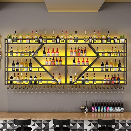 Weinregal zur Wandmontage, mit hängendem Glasregal und LED-Licht – Schwebendes Display Regal für Likörflaschen und Whisky – perfekt für Hausbar oder Café von Generisch