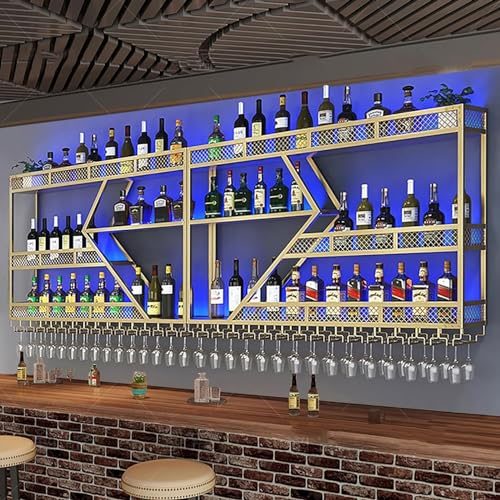 Weinregal zur Wandmontage – Bar-Einheit, schwebende Regale mit LED-Licht, große Metall-Weinflasche und Glashalter für Restaurant, Wohnzimmer, Dekor Weinregal zur Wandmontage – Bar-Einheit, schwebende Regale mit LED-Licht, große Metall-Weinflasche und Glashalter für Restaurant, Wohnzimmer, Dekor von Generisch