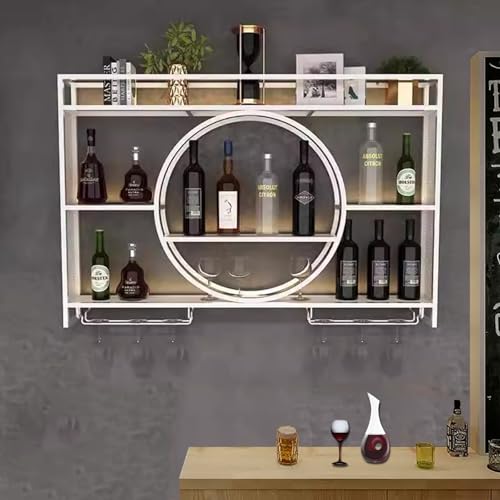 Weinregal zur Wandmontage mit LED-Beleuchtung mit Glashalter, Eisen-Barregal, schwebende Wandregale mit Stielgläsern, Likörflaschen-Ausstellungsregal, Metall-Wandregal für Zuhause, Küche (B von Generisch