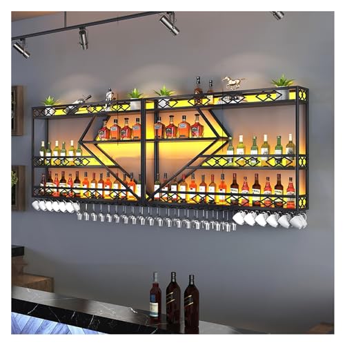 Weinregal zur Wandmontage mit LED-Licht, Bar-Wandregale, Metall-Likörflaschen-Ausstellungsregal, große Kapazität, Weinaufbewahrungsregale mit Weinglashalter, für Küche, Weinkeller, Esszimmer Weinregal zur Wandmontage mit LED-Licht, Bar-Wandregale, Metall-Likörflaschen-Ausstellungsregal, große Kapazität, Weinaufbewahrungsregale mit Weinglashalter, für Küche, Weinkeller, Esszimmer von Generisch