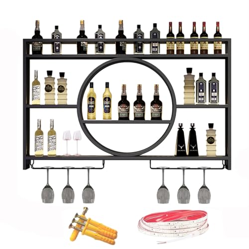 Weinregal zur Wandmontage mit LED-Licht, Eisen-Weinregal mit Weinglashalter, schwimmende Barregale, Likörflaschen-Ausstellungsregal, hängender Weinhalter, Metallwand-Weinregal für Küche, Schwarz/Gold Weinregal zur Wandmontage mit LED-Licht, Eisen-Weinregal mit Weinglashalter, schwimmende Barregale, Likörflaschen-Ausstellungsregal, hängender Weinhalter, Metallwand-Weinregal für Küche, Schwarz/Gold von Generisch