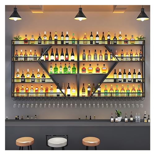 Weinregal zur Wandmontage mit LED-Licht, schwebende Barregale aus Metall, für Likörflaschen, große Wand-Weinaufbewahrungsregale mit Weinglashalter, für Weinkeller, Küche, Esszimmer, Gold/Blau Weinregal zur Wandmontage mit LED-Licht, schwebende Barregale aus Metall, für Likörflaschen, große Wand-Weinaufbewahrungsregale mit Weinglashalter, für Weinkeller, Küche, Esszimmer, Gold/Blau von Generisch