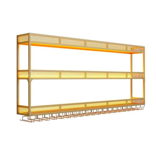 Weinregal zur Wandmontage mit LED-Licht – Eisenstab Likörregal, Metall hängende Weinflasche & Glashalter für Küche oder Wohnzimmer, 3-stöckiges Design Weinregal zur Wandmontage mit LED-Licht – Eisenstab Likörregal, Metall hängende Weinflasche & Glashalter für Küche oder Wohnzimmer, 3-stöckiges Design von Generisch