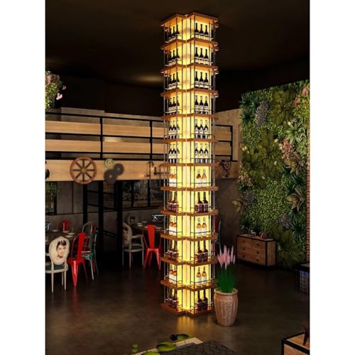 Weinregal zur Wandmontage und zum Boden stehend, mit LED-Lichtern, modulares, stapelbares Design für Hausbar und Küche von Generisch