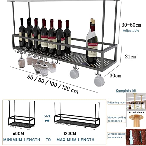 WeinregalDeckenmontiertes Weinregal, Bar, industrielles Weinflaschenregal, hängendes schwarzes Metall-Eisen-Glas-Stielglashalter für die Wand, schwebende Lagerung (80 x 35 cm (32 x 13 Zoll)) von Generisch