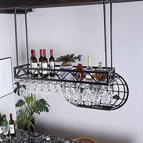 WeinregalWeinregal zur Wandmontage – Hängendes Weinregal mit Glasregal und Regal, verstellbares Weinglasregal aus Metall an der Decke, moderner minimalistischer Stil, Dekoration für Küche, R von Generisch