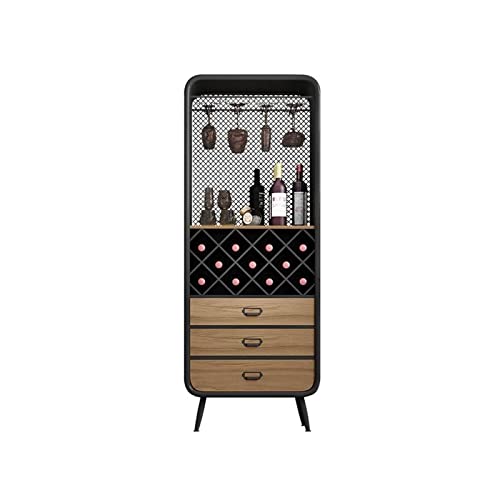 Weinschrank im Vintage-Stil, freistehend, multifunktional, mit schmiedeeisernem Regal, stilvolle Aufbewahrung für Weinflaschen und Gläser, perfekt für Zuhause oder Unterhaltung von Generisch