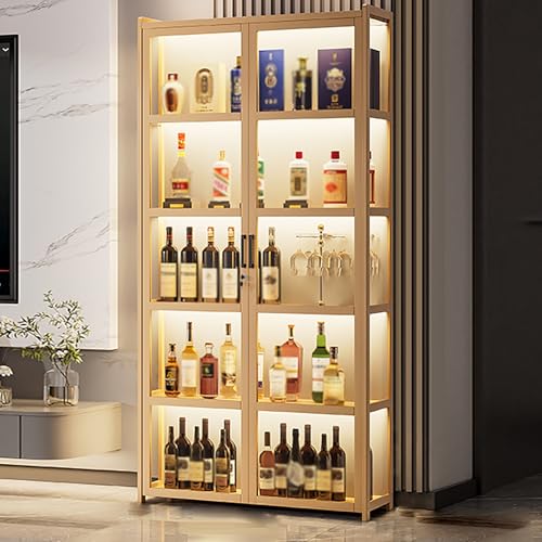 Weinschrank mit Schloss und LED-Beleuchtung, große Kapazität, mehrschichtige Aufbewahrung für private und gewerbliche Bars, leicht zu reinigen von Generisch