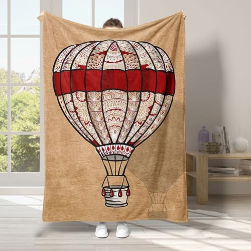 Weiß Sommerdecke 135x200 Heißluftballon Kuscheldecke Flauschig Decke 150x200 cm Flanell Fleecedecke, Wohndecke Blanket Weich und Warme als Sofadecke Couchdecke Tagesdecke von Generisch