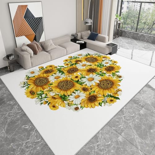 Weiß Waschbarer Rutschfester Teppich 140 x 200 cm Teppiche, Herzförmiges Sonnenblumen Gänseblümchenmuster Flauschig Extra Weich Teppich - Wohnzimmer Schlafzimmer Flur Eingangsbereich Büro & Küche Weiß Waschbarer Rutschfester Teppich 140 x 200 cm Teppiche, Herzförmiges Sonnenblumen Gänseblümchenmuster Flauschig Extra Weich Teppich - Wohnzimmer Schlafzimmer Flur Eingangsbereich Büro & Küche von Generisch