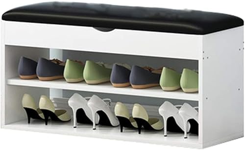 Weiße Eingangsbank für den Eingangsbereich, vielseitiger Sitz und Schuhregal, kompaktes Design für kleine Räume, stilvoller Kofferraumhalter, perfekt für Flur oder Schlafzimmer von Generisch