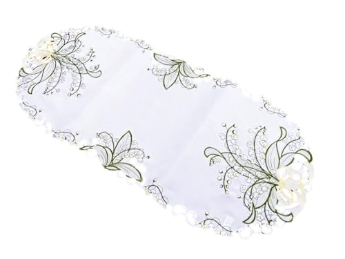 Weiße Maiglöckchen Tischläufer Tischdecke Mitteldecke Deckchen gestickt (ca. 40x90 cm) von Generisch